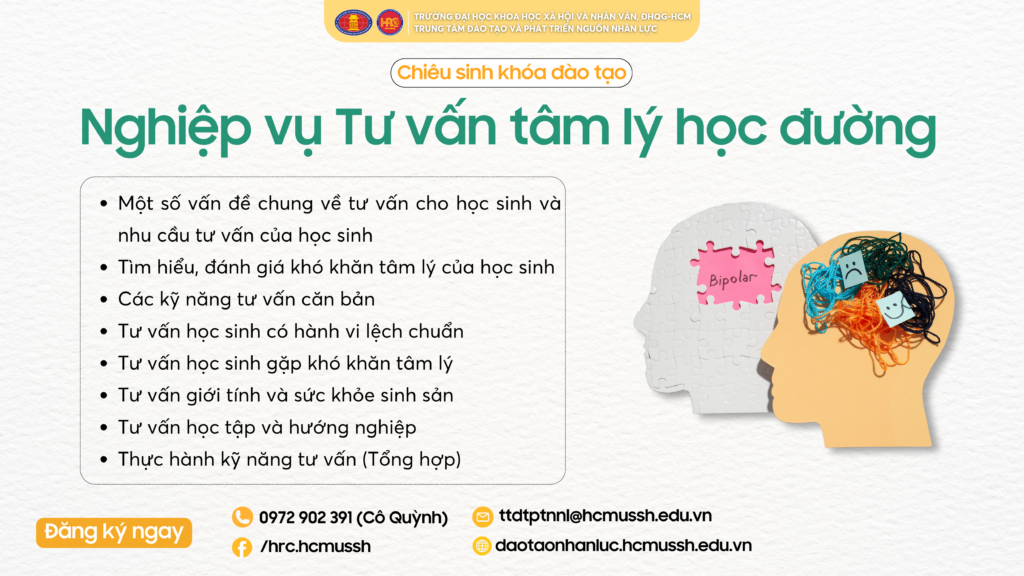 Nghiệp vụ Tư vấn tâm lý học đường (Khóa 29) – Khai giảng 04/10/2024