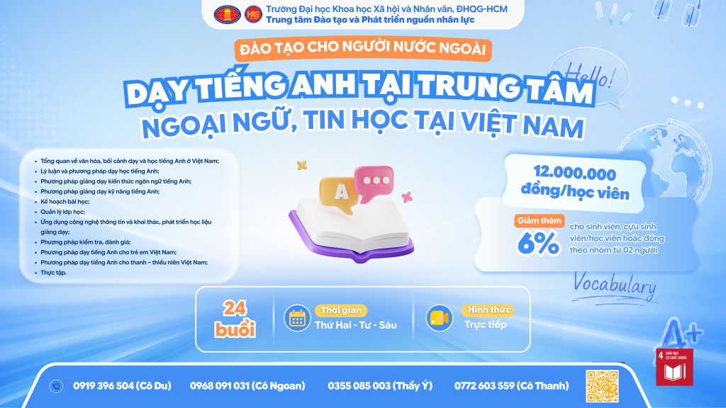 Đào tạo cho người nước ngoài dạy tiếng Anh tại trung tâm ngoại ngữ, tin học tại Việt Nam (Khóa 1) – Dự kiến khai giảng 27/07/2026