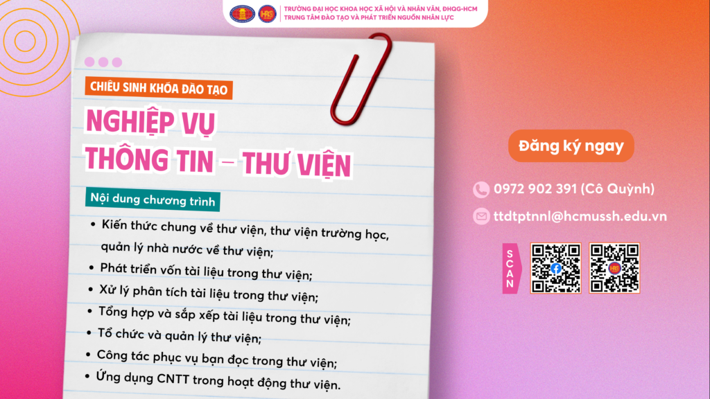 Nghiệp vụ Thông tin – Thư viện (Khóa 19) – Khai giảng 23/03/2025