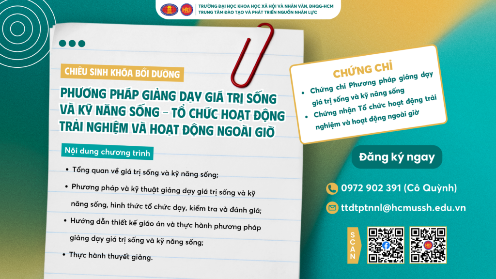 Phương pháp giảng dạy Giá trị sống và Kỹ năng sống – Tổ chức hoạt động trải nghiệm và hoạt động giáo dục ngoài giờ (Khóa 25) – Dự kiến khai giảng 07/04/2025