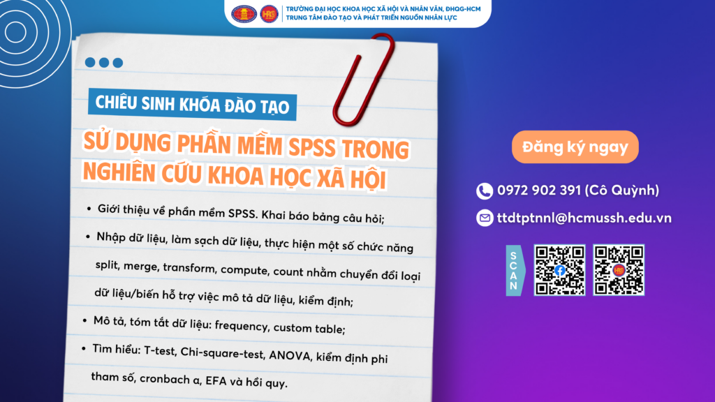 Sử dụng phần mềm SPSS trong nghiên cứu khoa học xã hội (Khóa 2) – Dự kiến khai giảng 25/04/2025