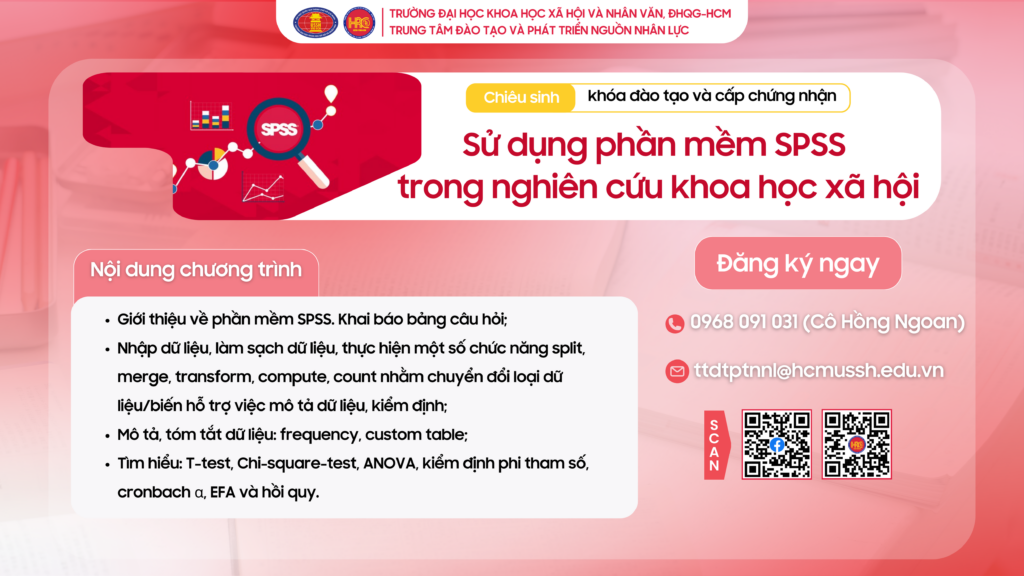 Sử dụng phần mềm SPSS trong nghiên cứu khoa học xã hội (Khóa 2) – Dự kiến khai giảng 02/06/2025