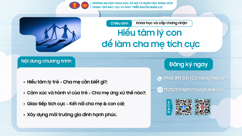 Hiểu tâm lý con để làm cha mẹ tích cực (Khóa 1) – Dự kiến khai giảng 06/06/2025