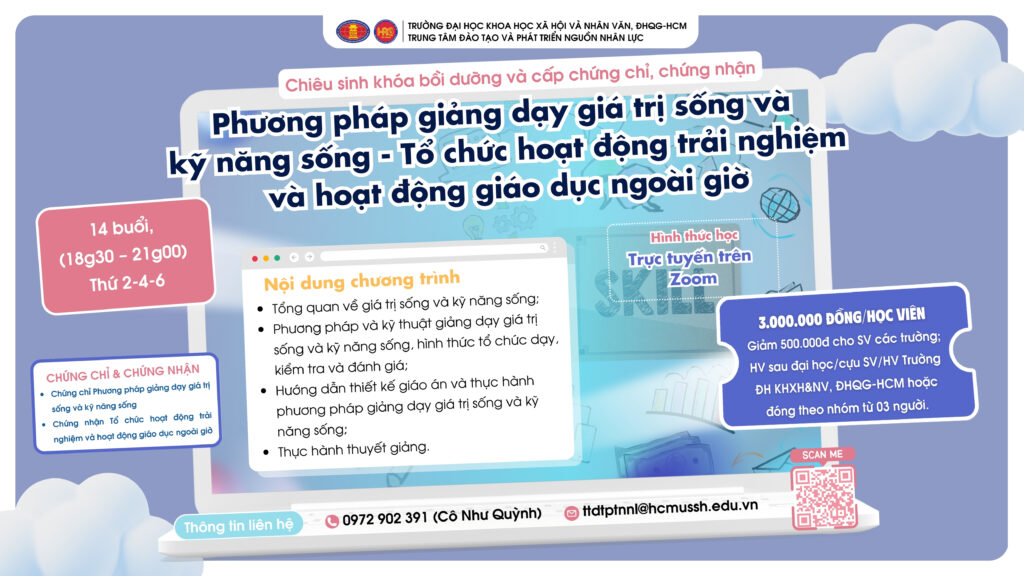 Phương pháp giảng dạy Giá trị sống và Kỹ năng sống – Tổ chức hoạt động trải nghiệm và hoạt động giáo dục ngoài giờ (Khóa 27) – Dự kiến khai giảng 18/07/2025