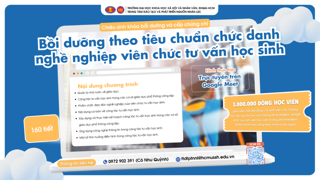 Bồi dưỡng theo tiêu chuẩn chức danh nghề nghiệp viên chức tư vấn học sinh (Khóa 1) – Dự kiến khai giảng 27/08/2025