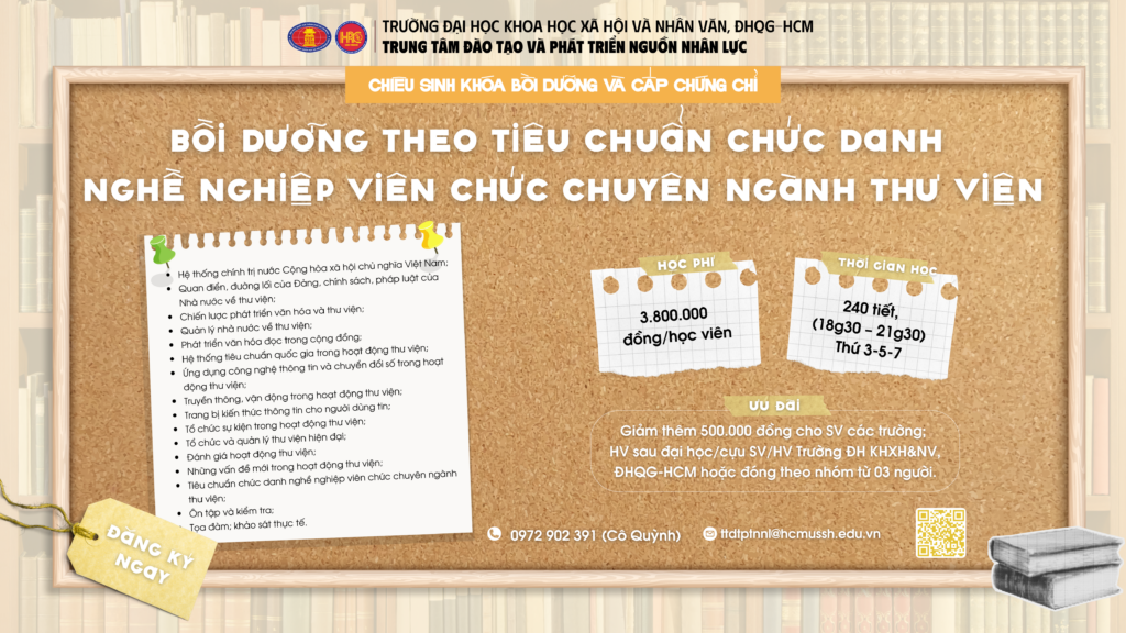 Bồi dưỡng theo tiêu chuẩn chức danh nghề nghiệp viên chức chuyên ngành Thư viện (Khóa 1) – Dự kiến khai giảng 18/10/2025