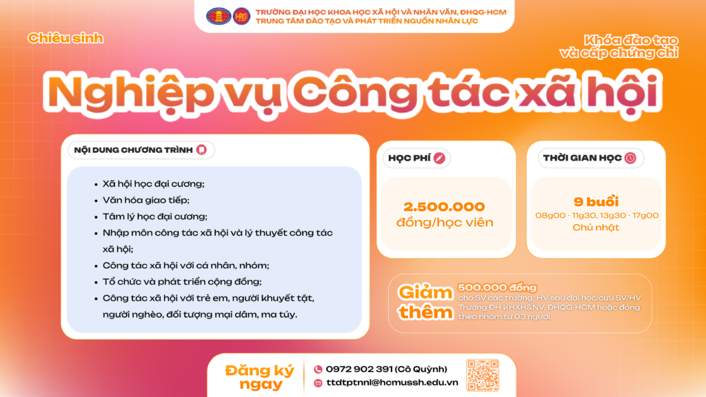 Nghiệp vụ Công tác xã hội (Khóa 1) – Dự kiến khai giảng 28/12/2025