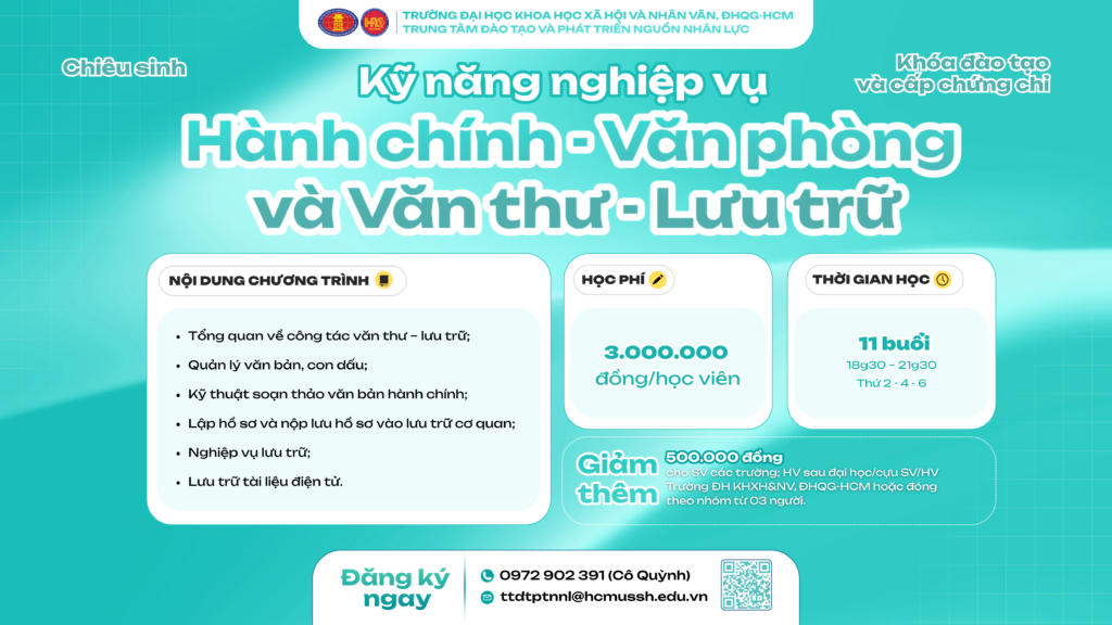 Kỹ năng nghiệp vụ Hành chính – Văn phòng và Văn thư – Lưu trữ (Khóa 21) – Dự kiến khai giảng 09/02/2026