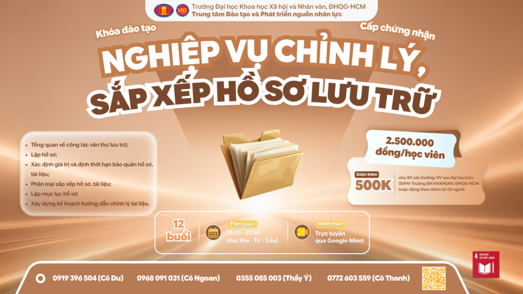 Nghiệp vụ chỉnh lý, sắp xếp hồ sơ lưu trữ (Khóa 2) – Dự kiến khai giảng 07/08/2026