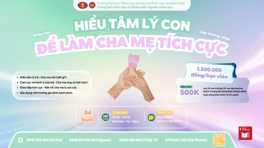 Hiểu tâm lý con để làm cha mẹ tích cực (Khóa 3) – Khai giảng 29/07/2026