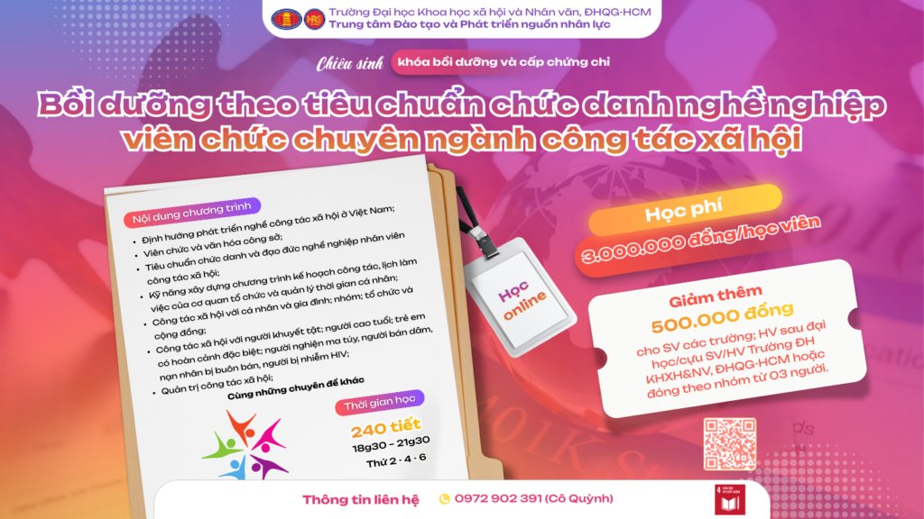 Bồi dưỡng theo tiêu chuẩn chức danh nghề nghiệp viên chức chuyên ngành công tác xã hội (Khóa 5) – Dự kiến khai giảng 06/04/2026