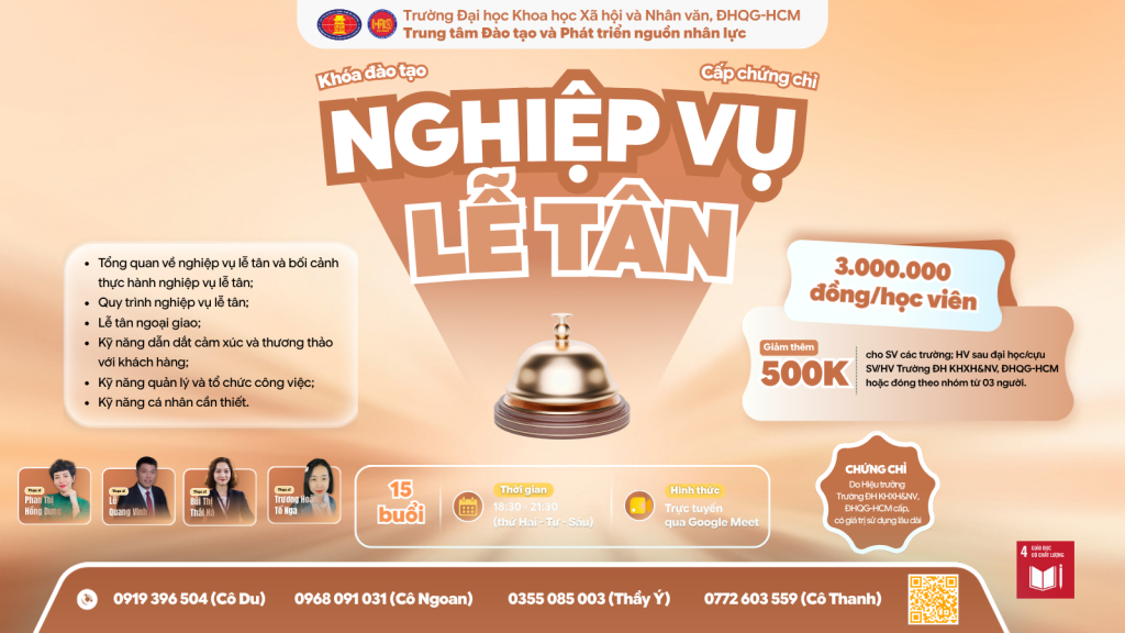 Nghiệp vụ Lễ tân (Khóa 3) – Dự kiến khai giảng 31/07/2026