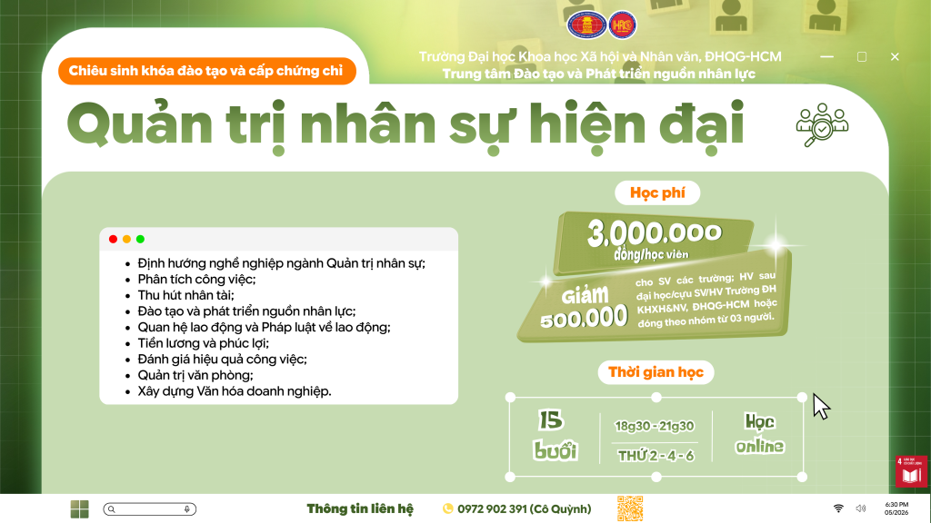 Quản trị nhân sự hiện đại (Khóa 6) – Dự kiến khai giảng 24/06/2026