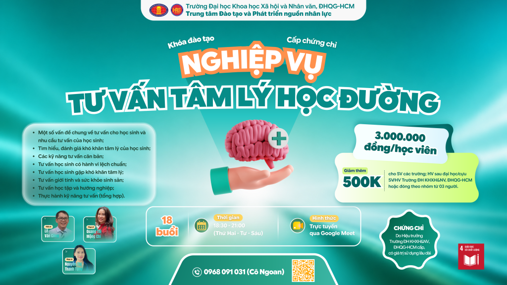 Nghiệp vụ Tư vấn tâm lý học đường (Khóa 43) – Dự kiến khai giảng 24/07/2026