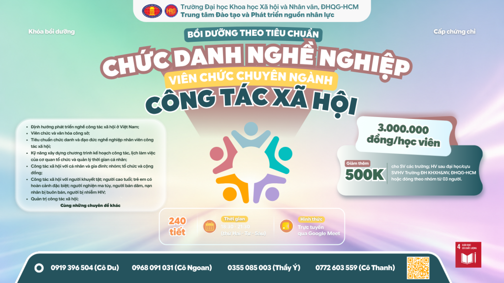 Bồi dưỡng theo tiêu chuẩn chức danh nghề nghiệp viên chức chuyên ngành công tác xã hội (Khóa 7) – Khai giảng 27/07/2026