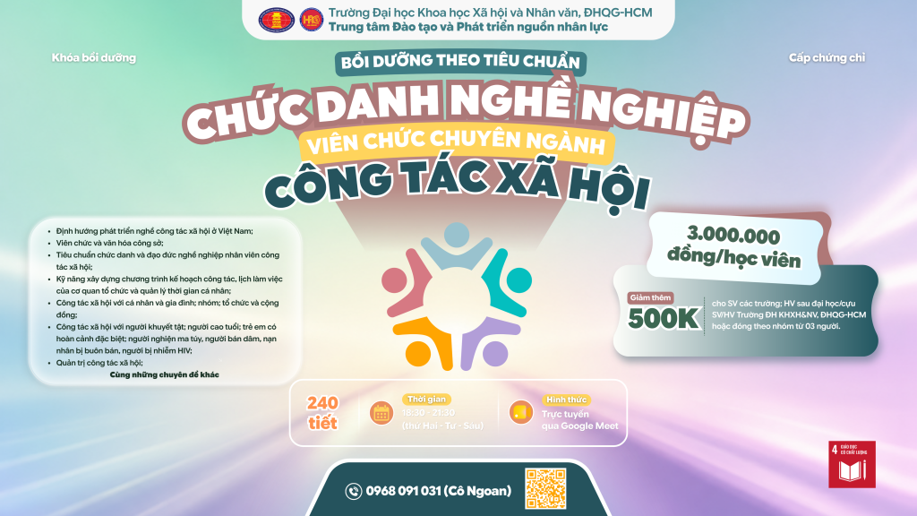 Bồi dưỡng theo tiêu chuẩn chức danh nghề nghiệp viên chức chuyên ngành công tác xã hội (Khóa 7) – Dự kiến khai giảng 27/07/2026