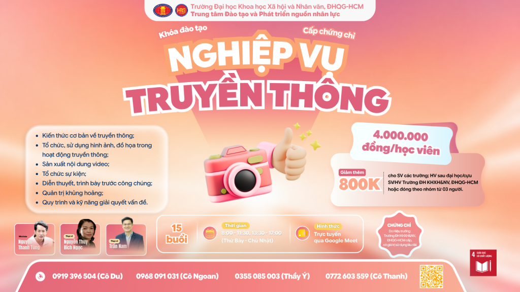 Nghiệp vụ Truyền thông (Khóa 14) – Dự kiến khai giảng 09/08/2026