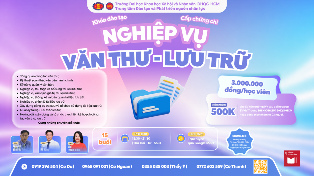 Nghiệp vụ Văn thư – Lưu trữ (Khóa 39) – Dự kiến khai giảng 12/08/2026