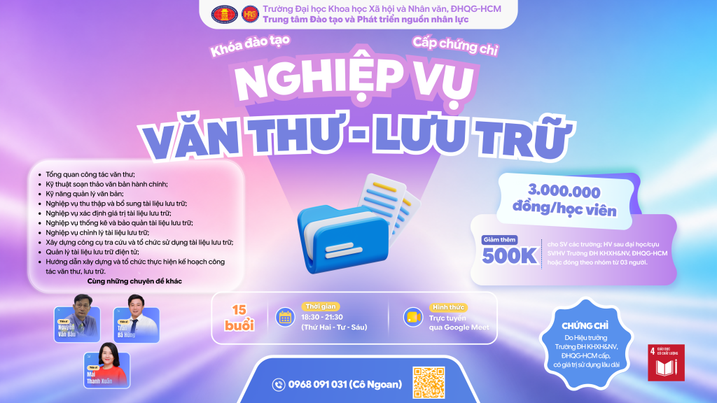 Nghiệp vụ Văn thư – Lưu trữ (Khóa 39) – Dự kiến khai giảng 12/08/2026