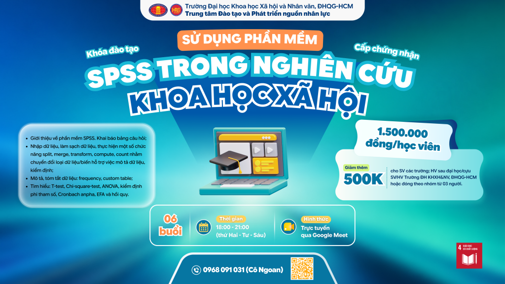 Sử dụng phần mềm SPSS trong nghiên cứu khoa học xã hội (Khóa 7) – Dự kiến khai giảng 24/08/2026