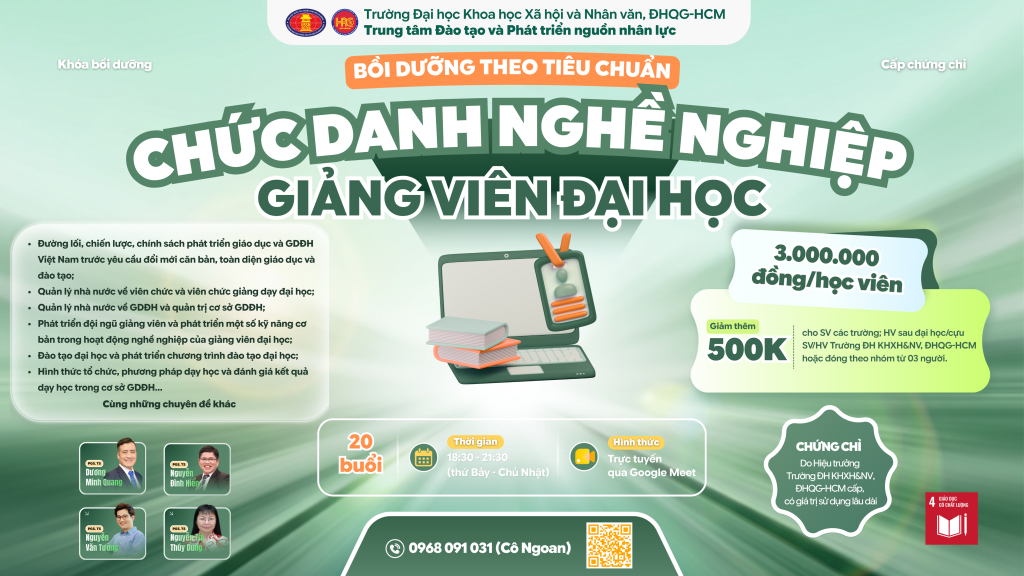 Bồi dưỡng theo tiêu chuẩn chức danh nghề nghiệp giảng viên đại học (Khóa 19) – Dự kiến khai giảng 15/08/2026