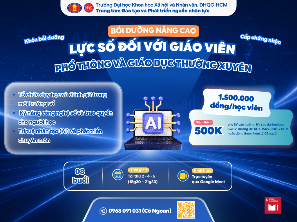 Bồi dưỡng nâng cao năng lực số đối với giáo viên phổ thông và giáo dục thường xuyên (Khóa 1) – Dự kiến khai giảng 26/08/2026