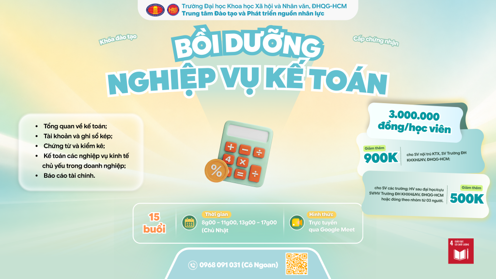 Bồi dưỡng nghiệp vụ Kế toán (Khoá 8) – Dự kiến khai giảng 06/09/2026