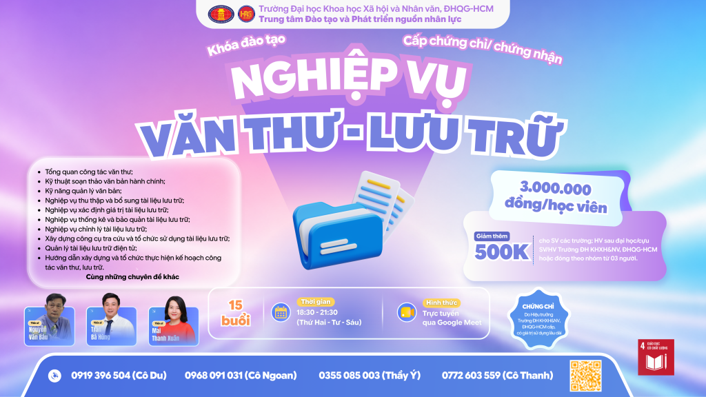 Nghiệp vụ Văn thư – Lưu trữ (Khóa 40) – Dự kiến khai giảng 09/09/2026
